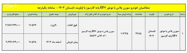 شرایط فروش خودرو سورن پلاس دوگانه سوز 