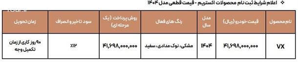 شرایط جدید فروش اکستریم VX (اسفند 1403) 