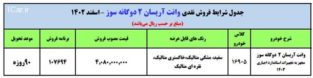 فروش نوروزی وانت آریسان (اسفند 1402)